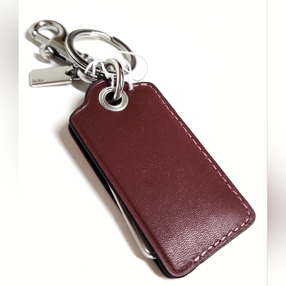 Coach Bottle Opener Key Fob Keychain with Stamp Silver Bright Orange Leather NWT - Picture 11 of 15